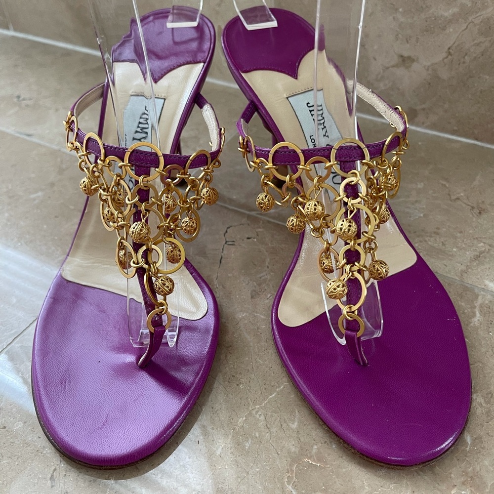 Jimmy Choo gold charms sandals sz 37